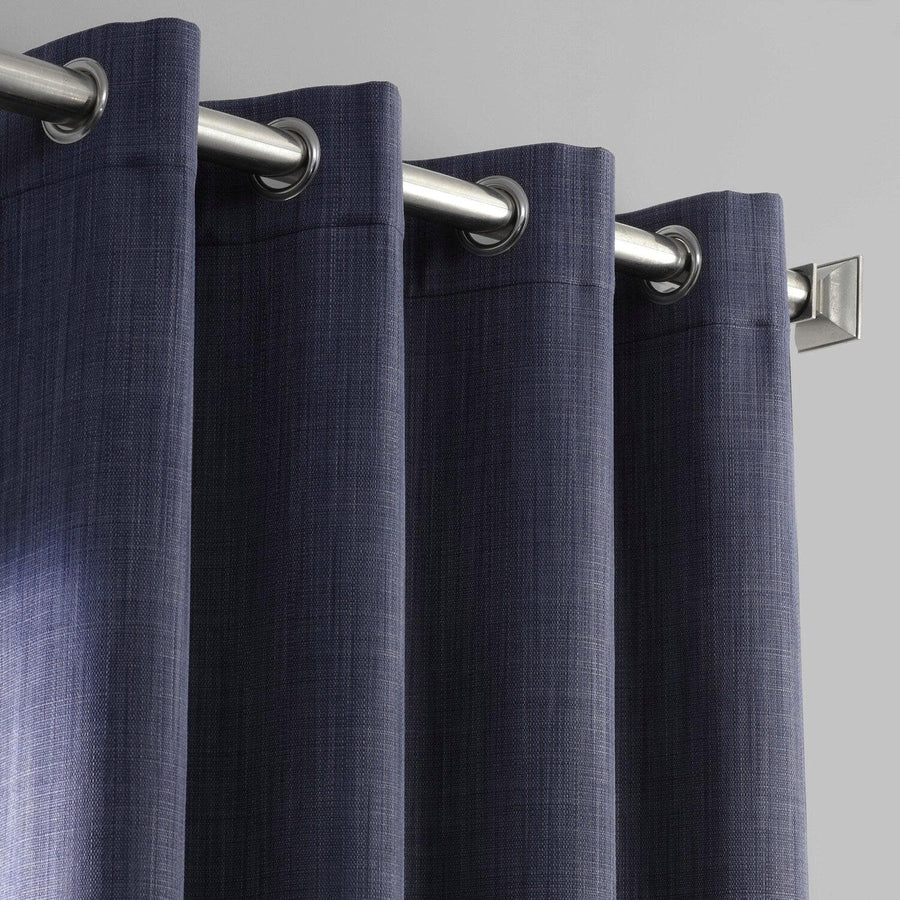 Pacific Blue Grommet Textured Italian Faux Linen Hotel Blackout Curtain