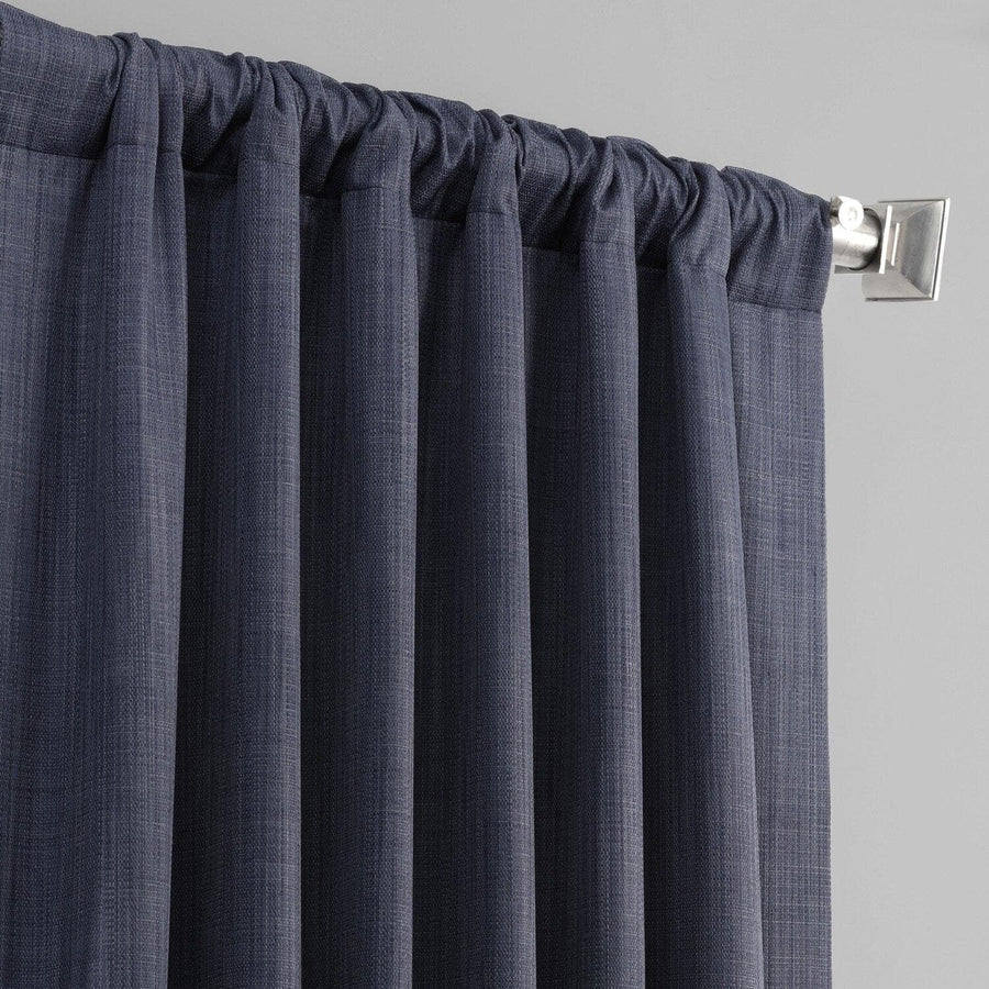 Pacific Blue Textured Italian Faux Linen Hotel Blackout Curtain