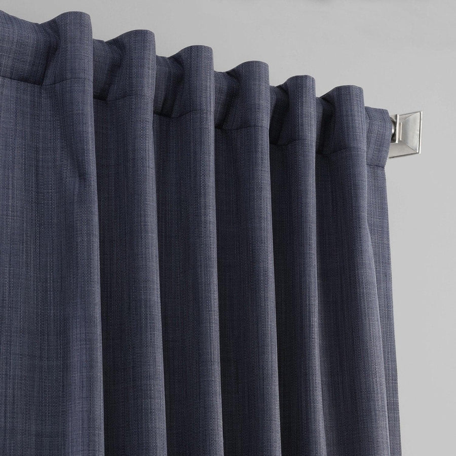 Pacific Blue Textured Italian Faux Linen Hotel Blackout Curtain