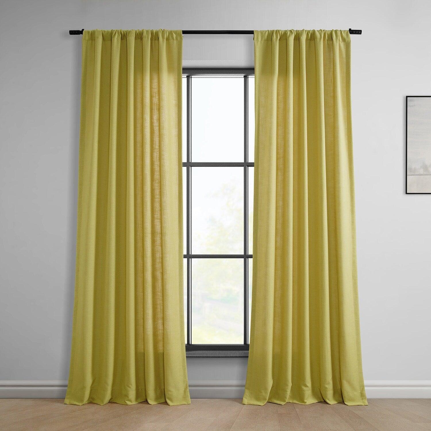 [Drape] OKUS イエロー　unico Ochre Classic Faux Linen Semi-Sheer Curtain | Half Price Drapes