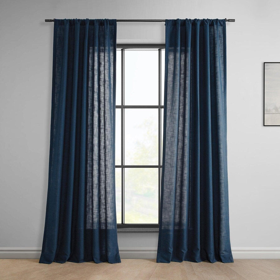 Deep Blue Classic Faux Linen Curtain