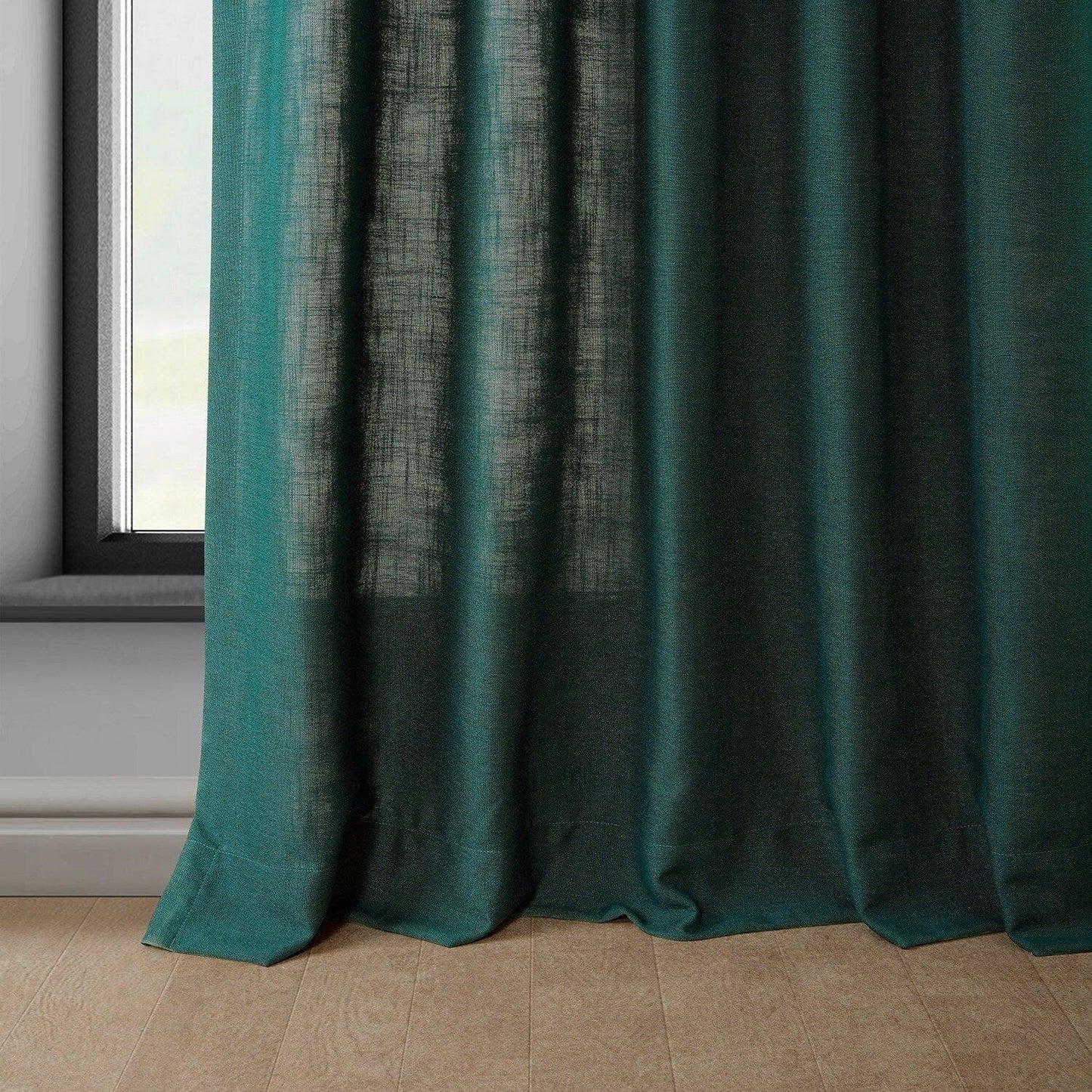 Deep Green Classic Faux Linen Curtain