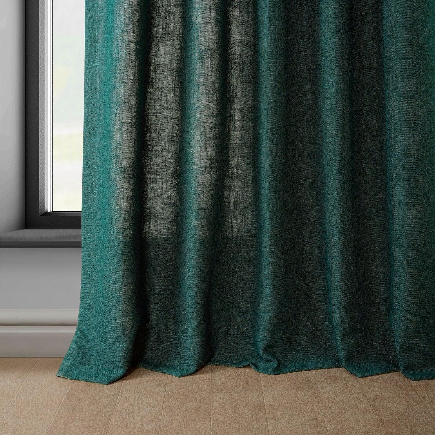 Deep Green Classic Faux Linen Curtain