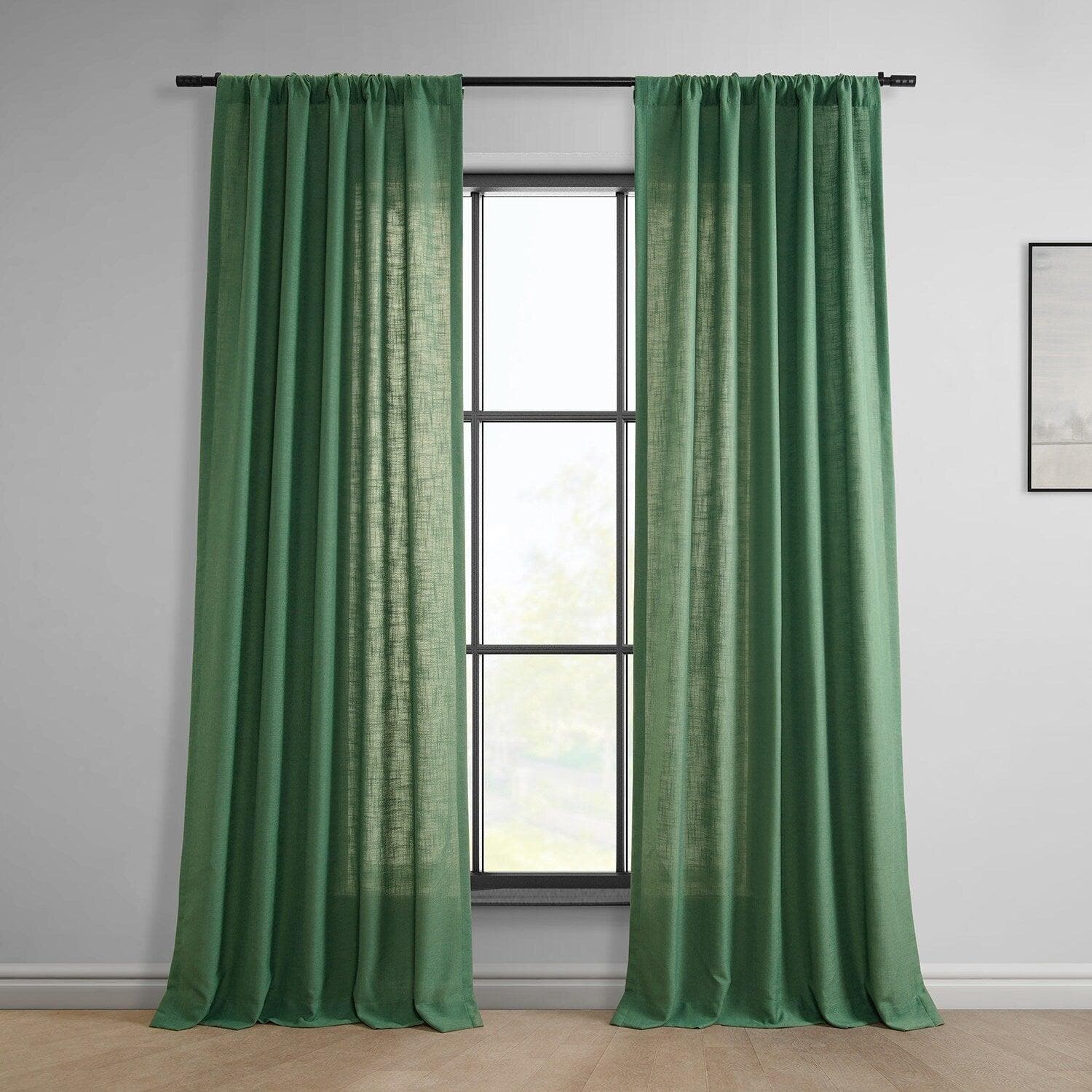 Green Classic Faux Linen Curtain