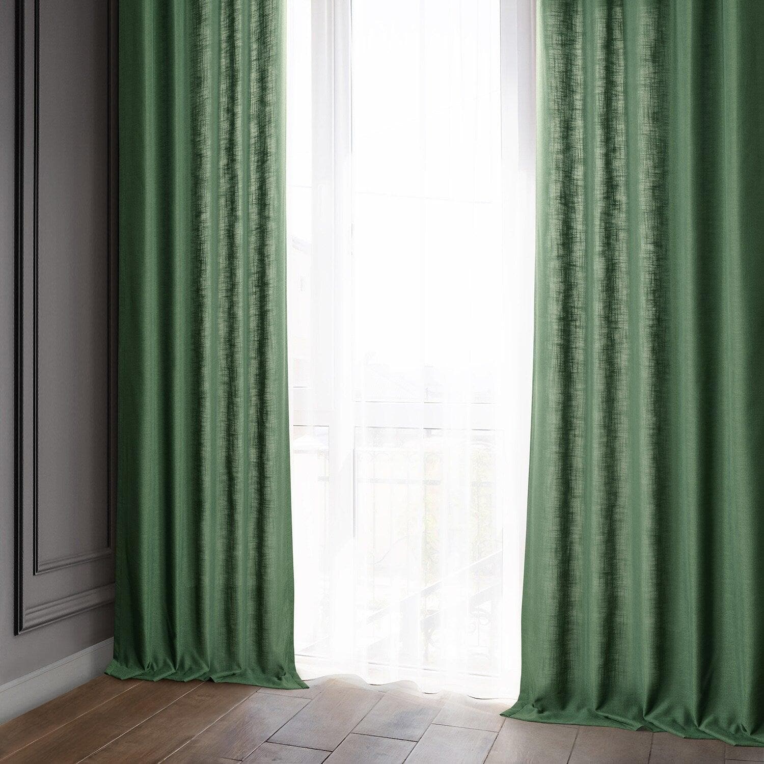 Green Classic Faux Linen Curtain