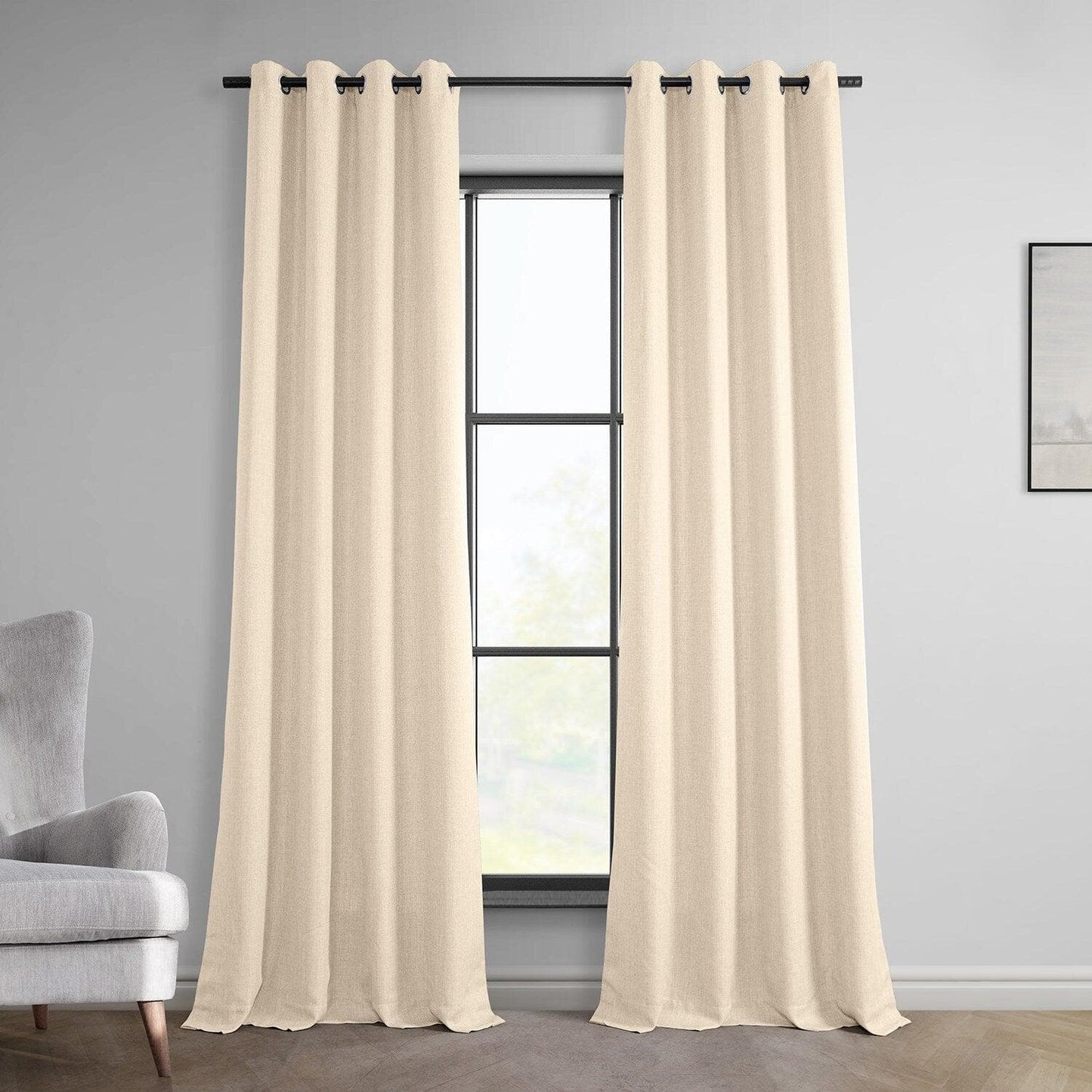 Parchment Cream Grommet Italian Faux Linen Curtain