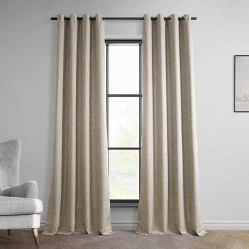 Fossil Grey Grommet Italian Faux Linen Room Darkening Curtain