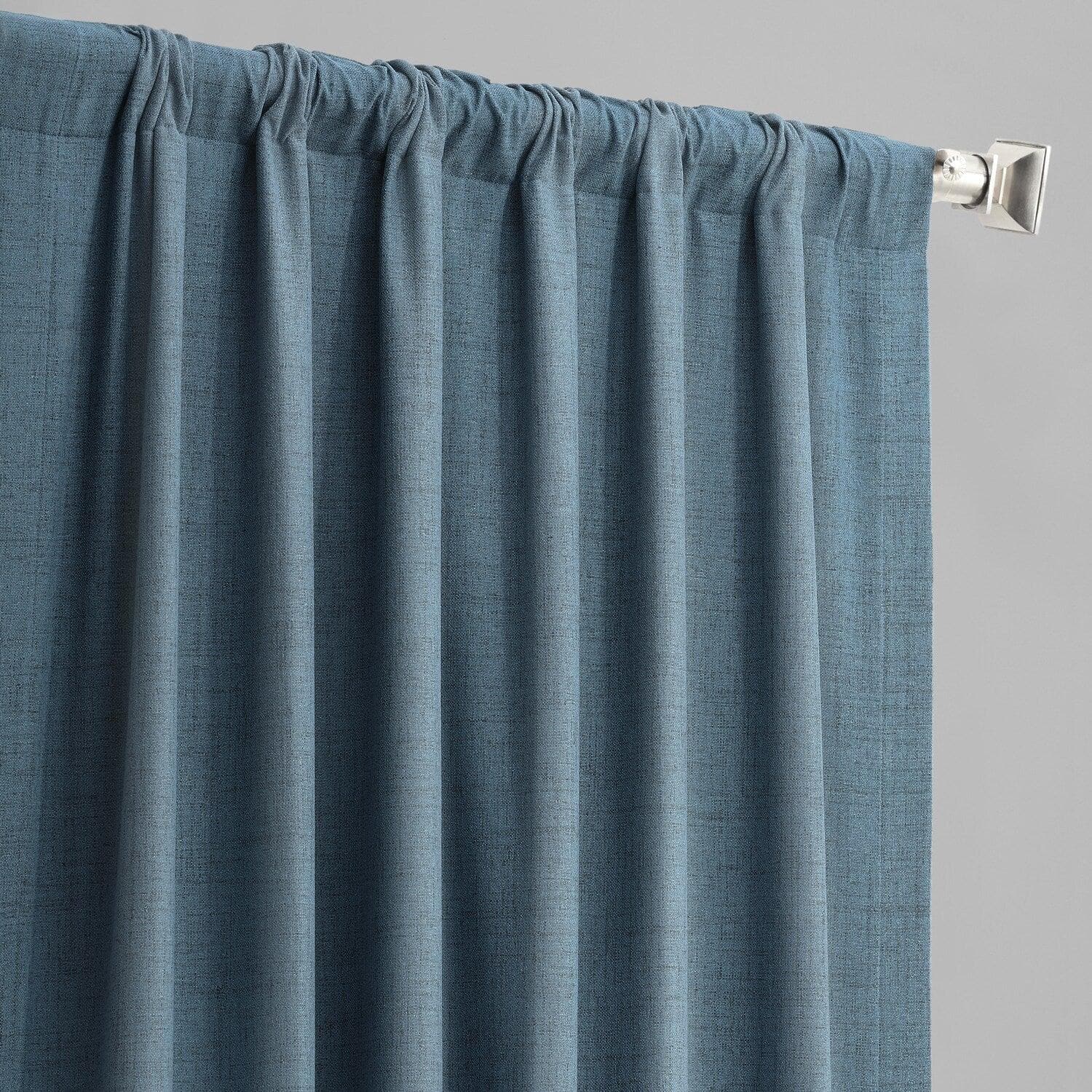 Ovation Blue Thermal Cross Linen Weave Blackout Curtain