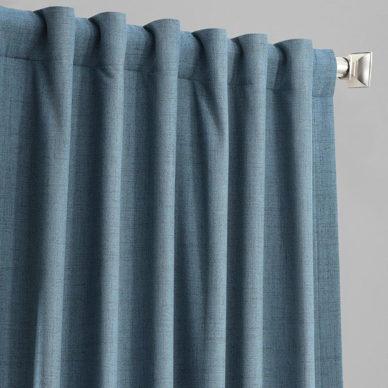 Ovation Blue Thermal Cross Linen Weave Blackout Curtain
