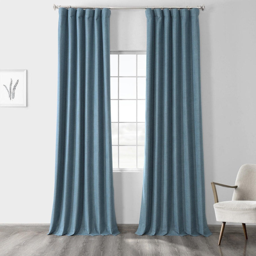 Ovation Blue Thermal Cross Linen Weave Blackout Curtain