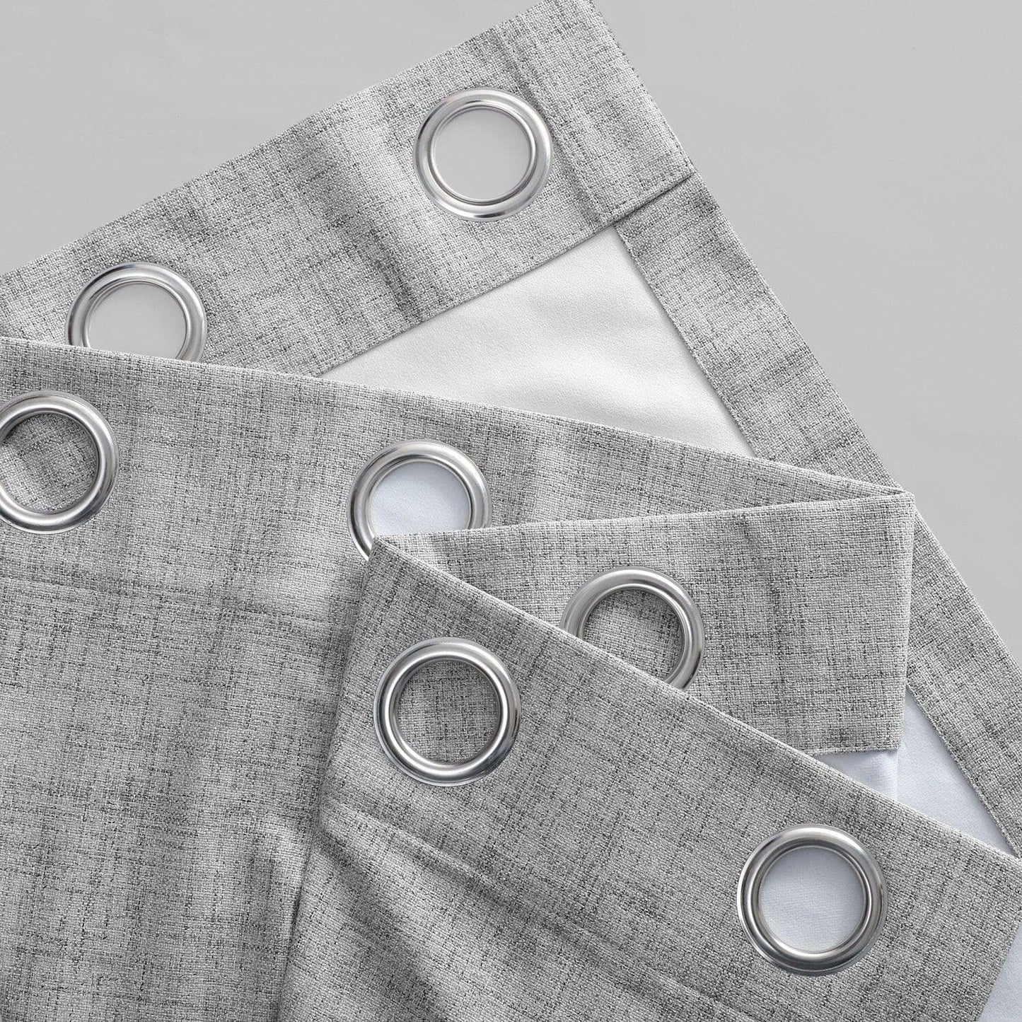 Millennial Grey Grommet Thermal Cross Linen Weave Blackout Curtain