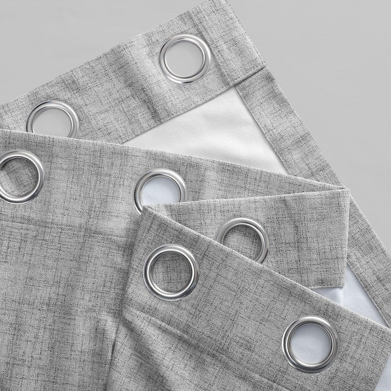 Millennial Grey Grommet Thermal Cross Linen Weave Blackout Curtain