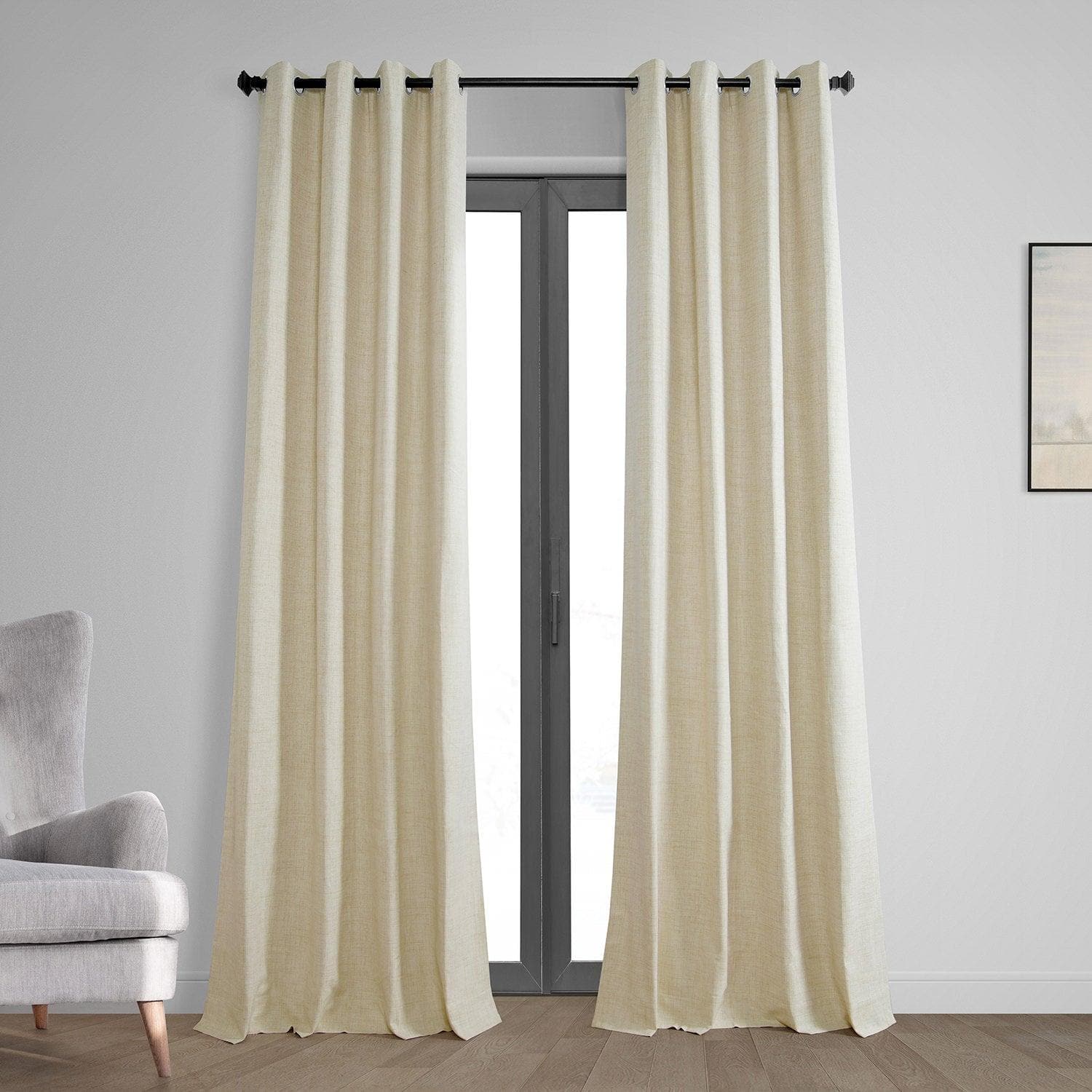 Natural Light Beige Grommet Thermal Cross Linen Weave Blackout Curtain - HalfPriceDrapes.com