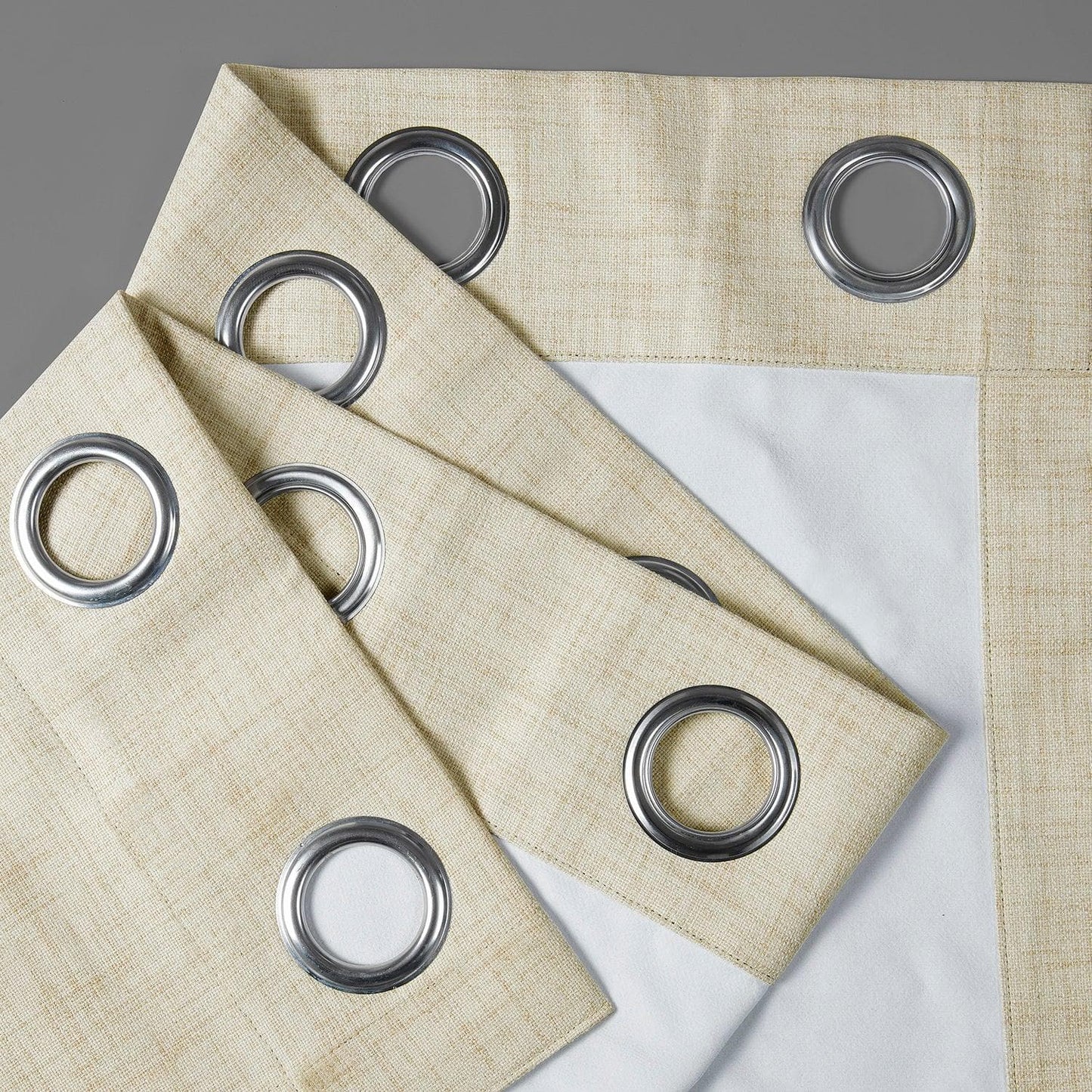 Natural Light Beige Grommet Thermal Cross Linen Weave Blackout Curtain - HalfPriceDrapes.com