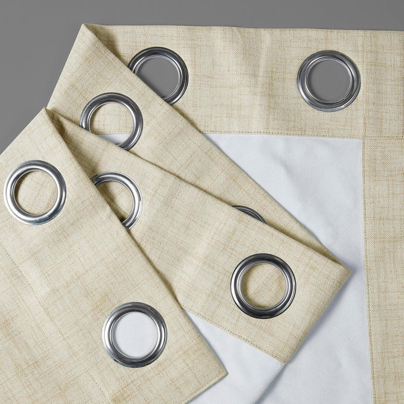 Natural Light Beige Grommet Thermal Cross Linen Weave Blackout Curtain - HalfPriceDrapes.com