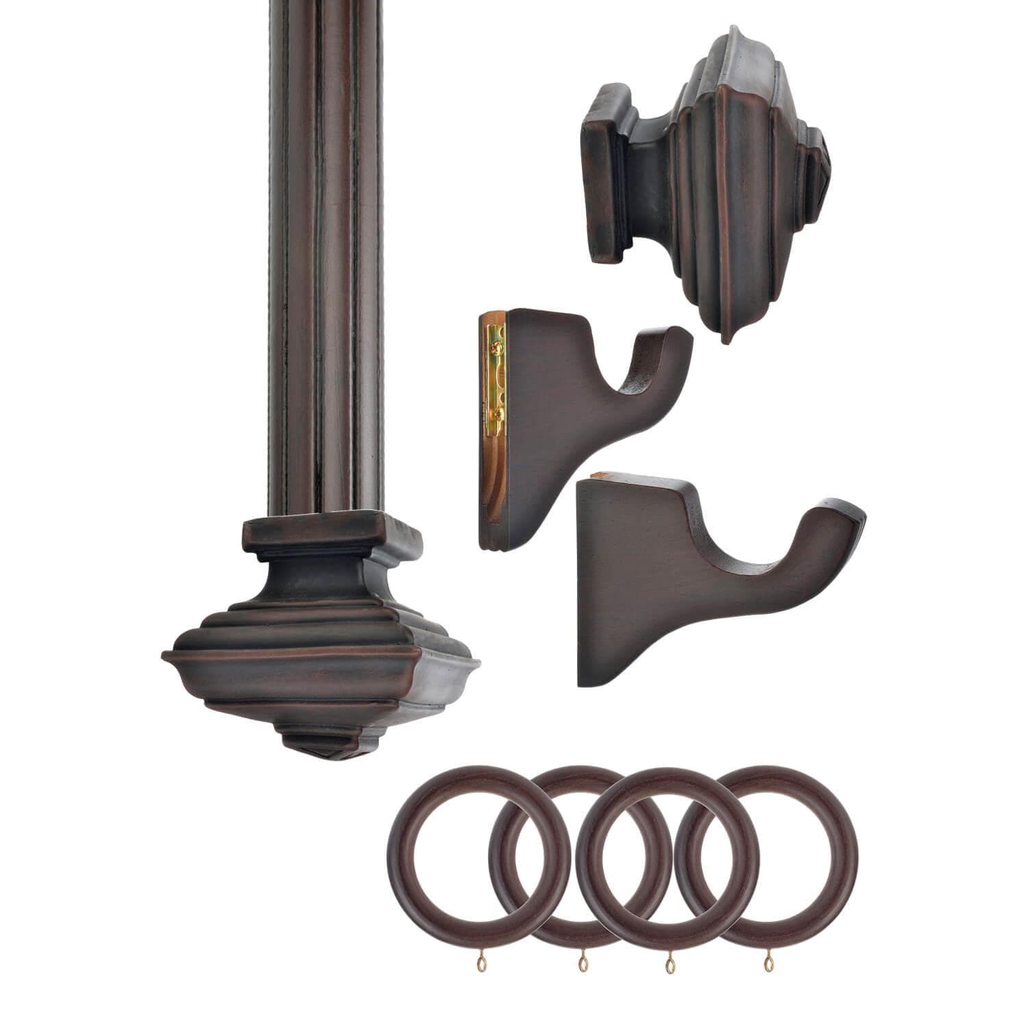 Square Achitectural English Walnut Prepacked Wooden Rod Set