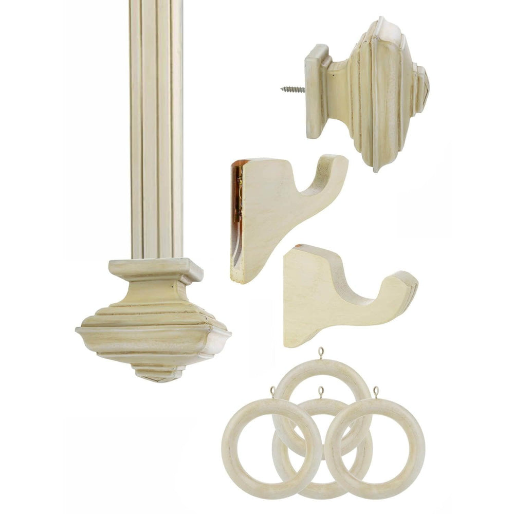 Square Achitectural Sun Bleached Linen Prepacked Wooden Rod Set