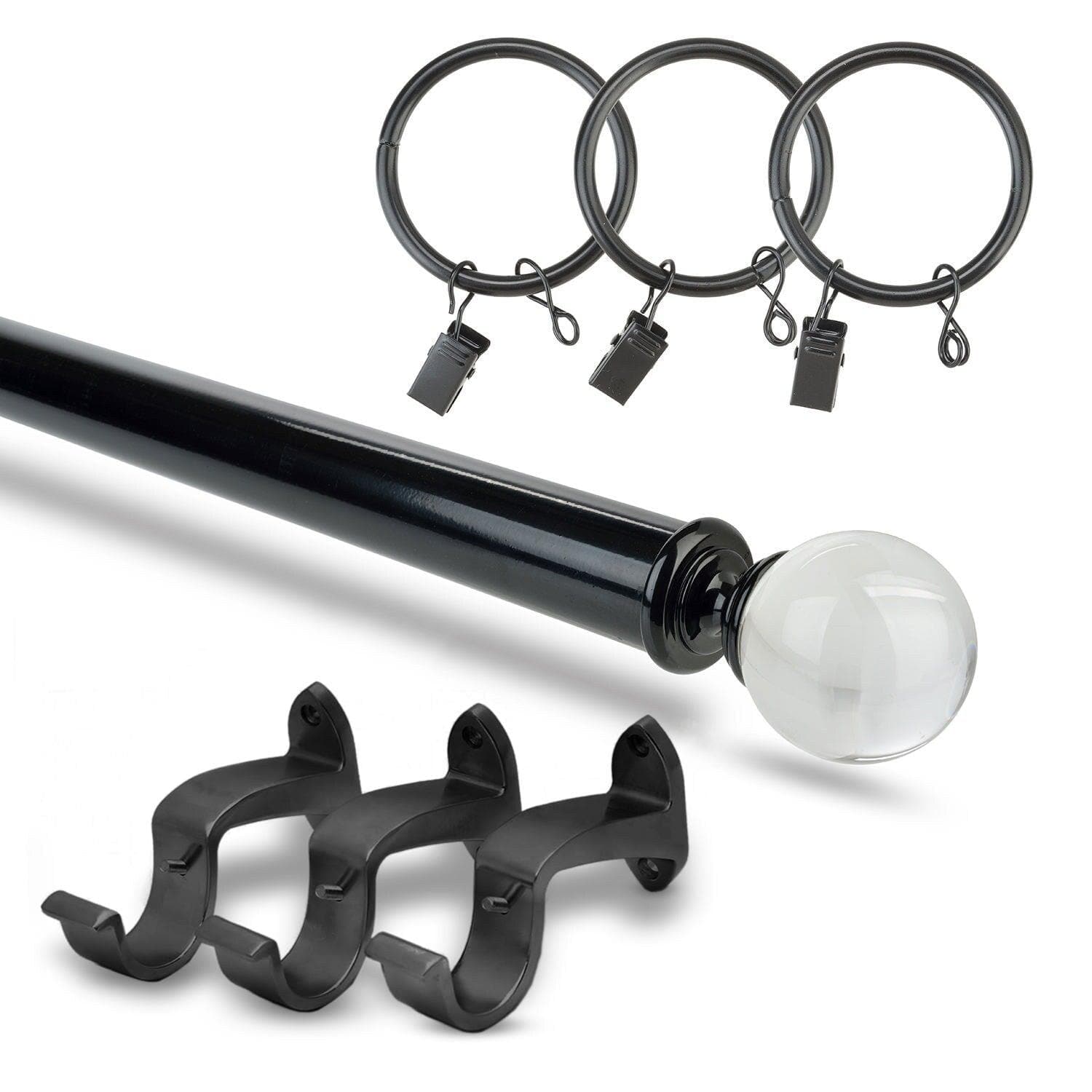 Glass Ball Gloss Black Extendable Metal Rod Set