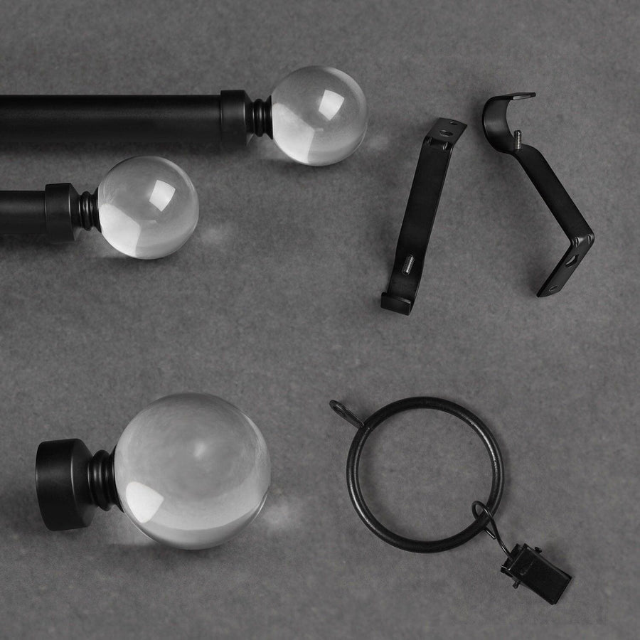 Glass Ball Matte Black Extendable Metal Rod Set