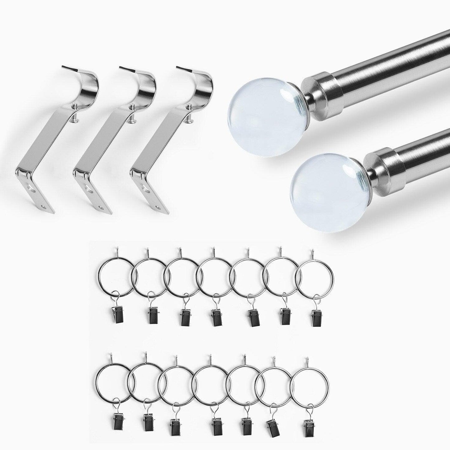 Glass Sphere Nickel Extendable Metal Rod Set - HalfPriceDrapes.com
