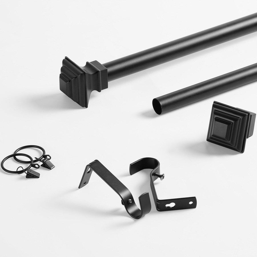 Modern Square Matte Black Extendable Metal Rod Set - HalfPriceDrapes.com