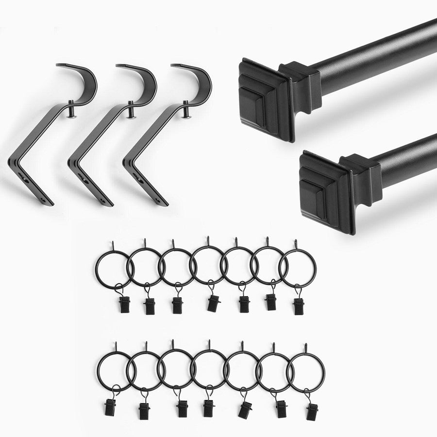 Modern Square Matte Black Extendable Metal Rod Set - HalfPriceDrapes.com