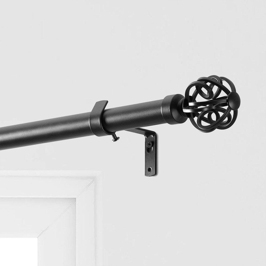 Modern Orb Matte Black Extendable Metal Rod Set - HalfPriceDrapes.com