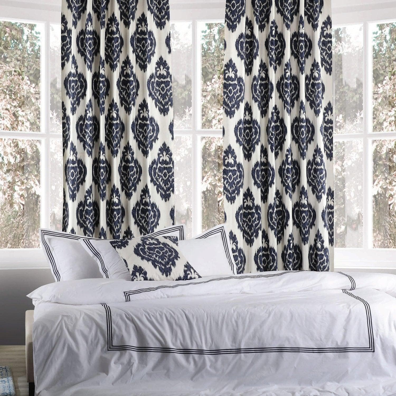 Ikat Blue Printed Cotton Custom Curtain - HalfPriceDrapes.com