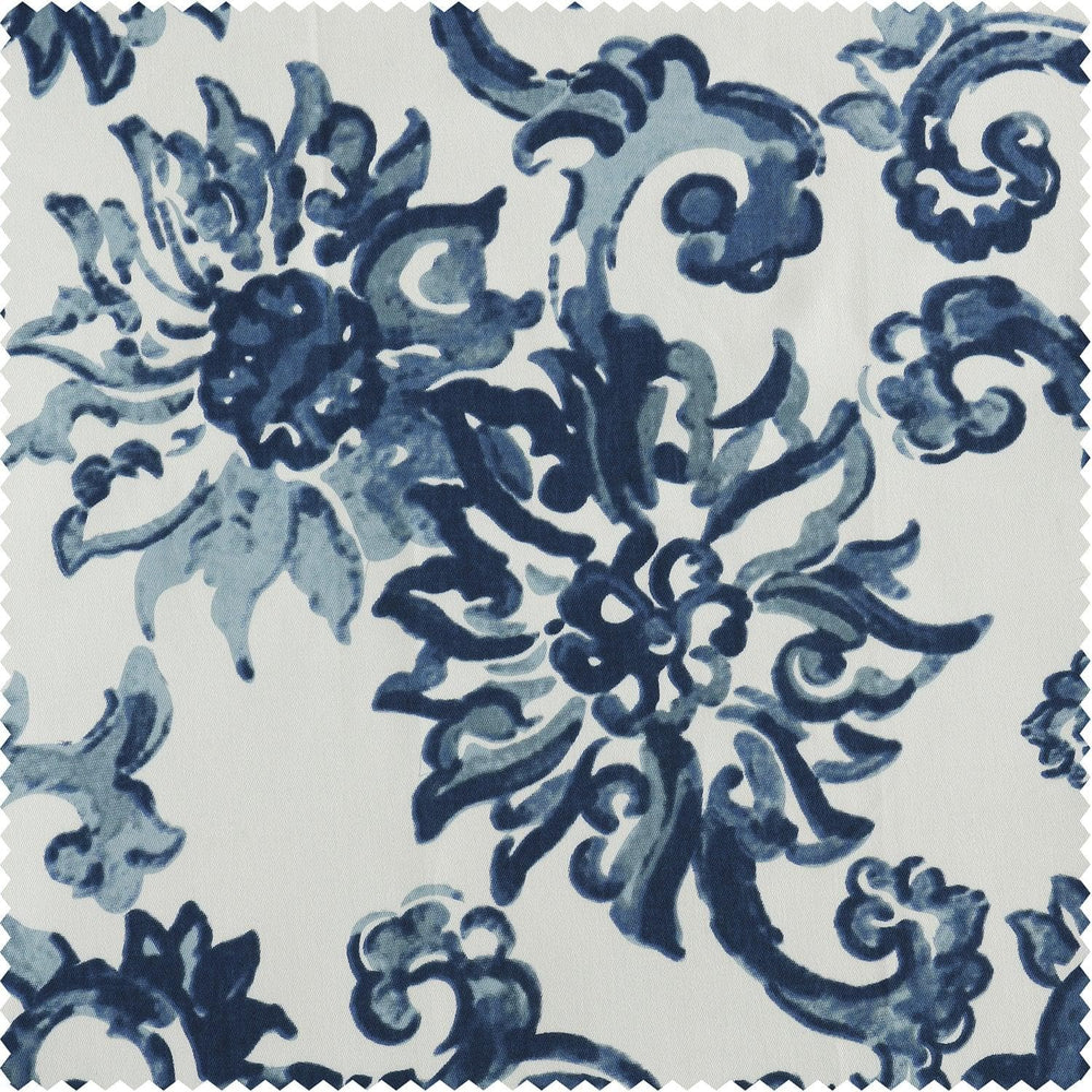 Indonesian Blue Printed Cotton Custom Curtain - HalfPriceDrapes.com