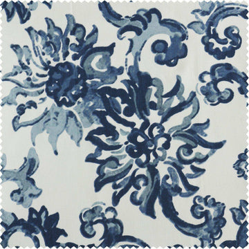 Indonesian Blue Printed Cotton Custom Curtain - HalfPriceDrapes.com