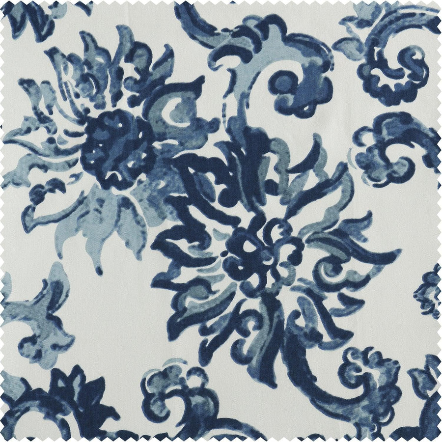 Indonesian Blue Printed Cotton Custom Curtain - HalfPriceDrapes.com