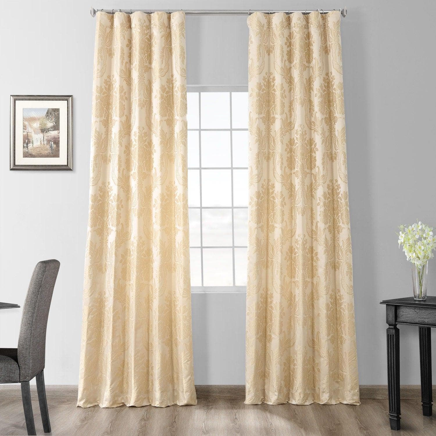 Magdelena Champagne Beige Faux Silk Jacquard Curtain