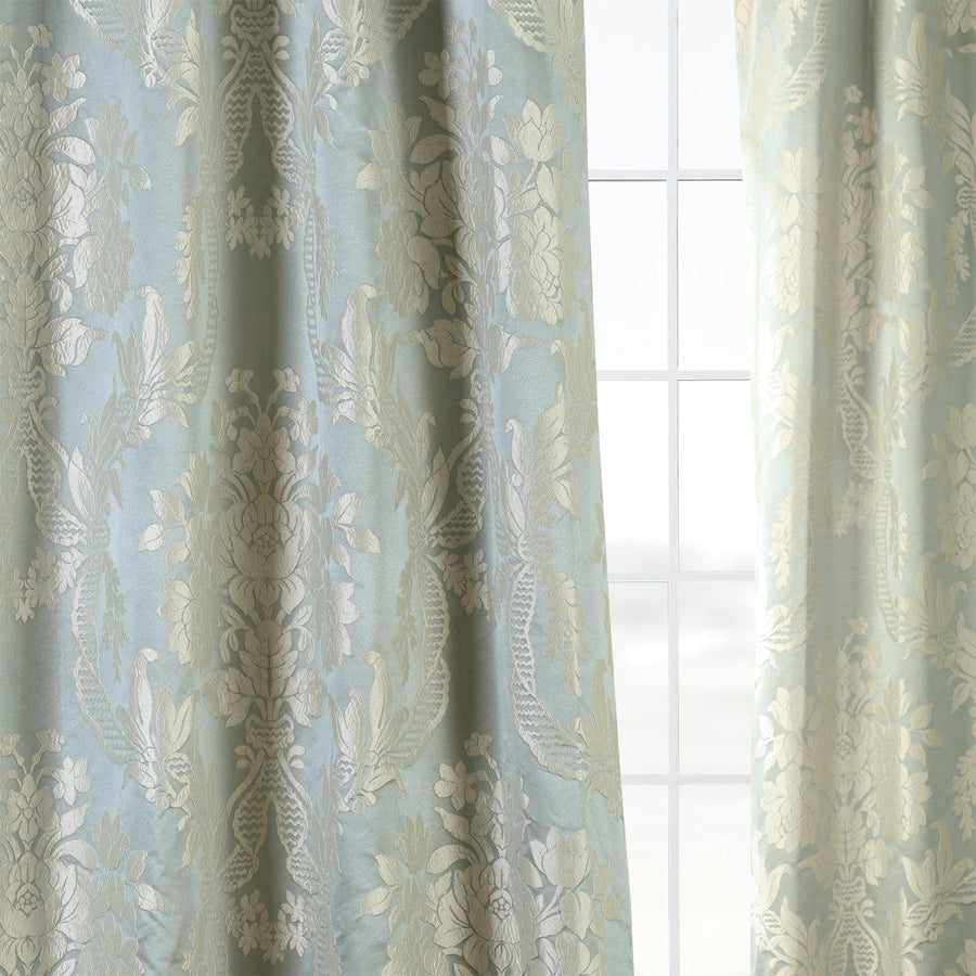 Magdelena Blue & Steel Faux Silk Jacquard Custom Curtain - HalfPriceDrapes.com