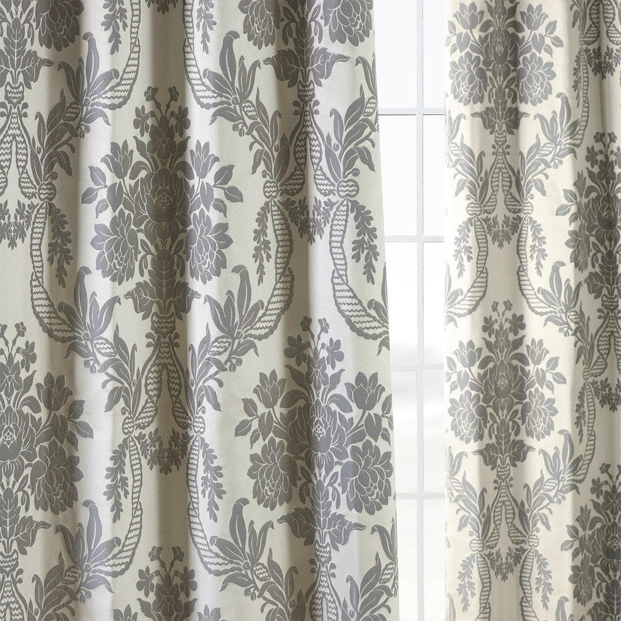 Magdelena Silver & Blue Faux Silk Jacquard Curtain - HalfPriceDrapes.com