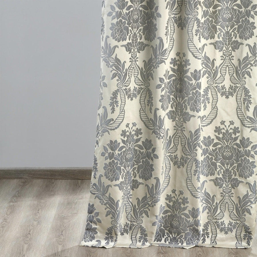 Magdelena Silver & Blue Faux Silk Jacquard Curtain