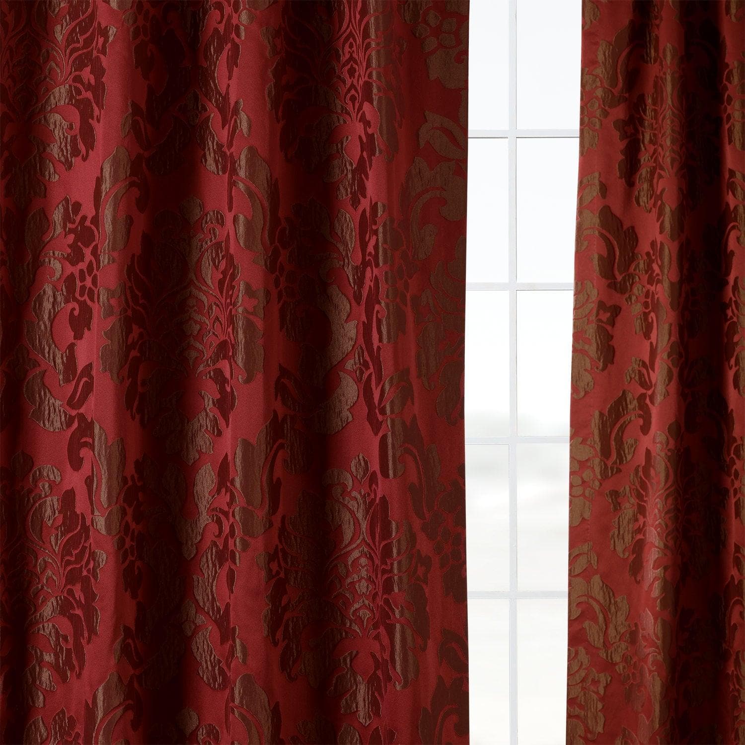 Astoria Red & Bronze Faux Silk Jacquard Curtain - HalfPriceDrapes.com