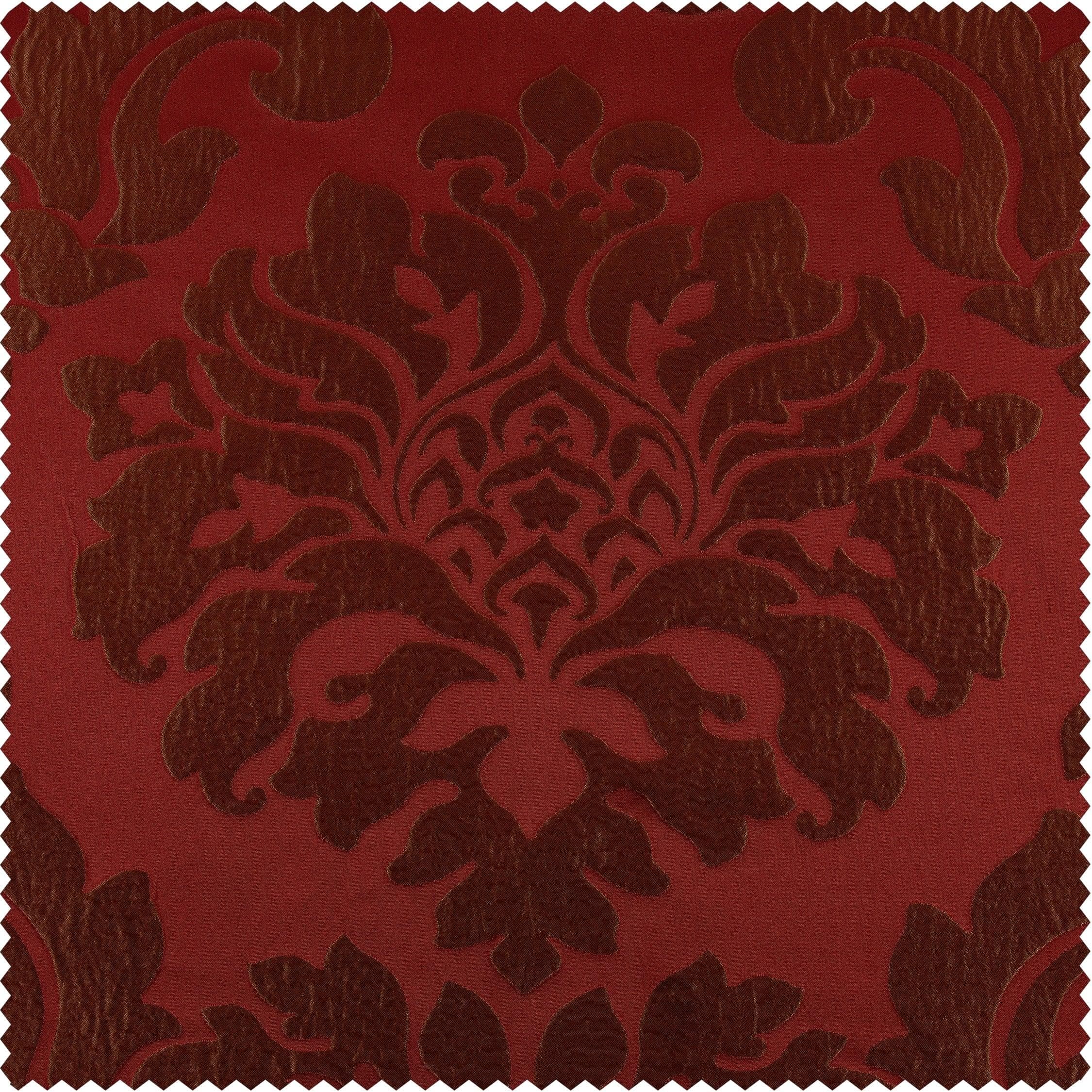 Astoria Red & Bronze Damask Faux Silk Jacquard Custom Curtain