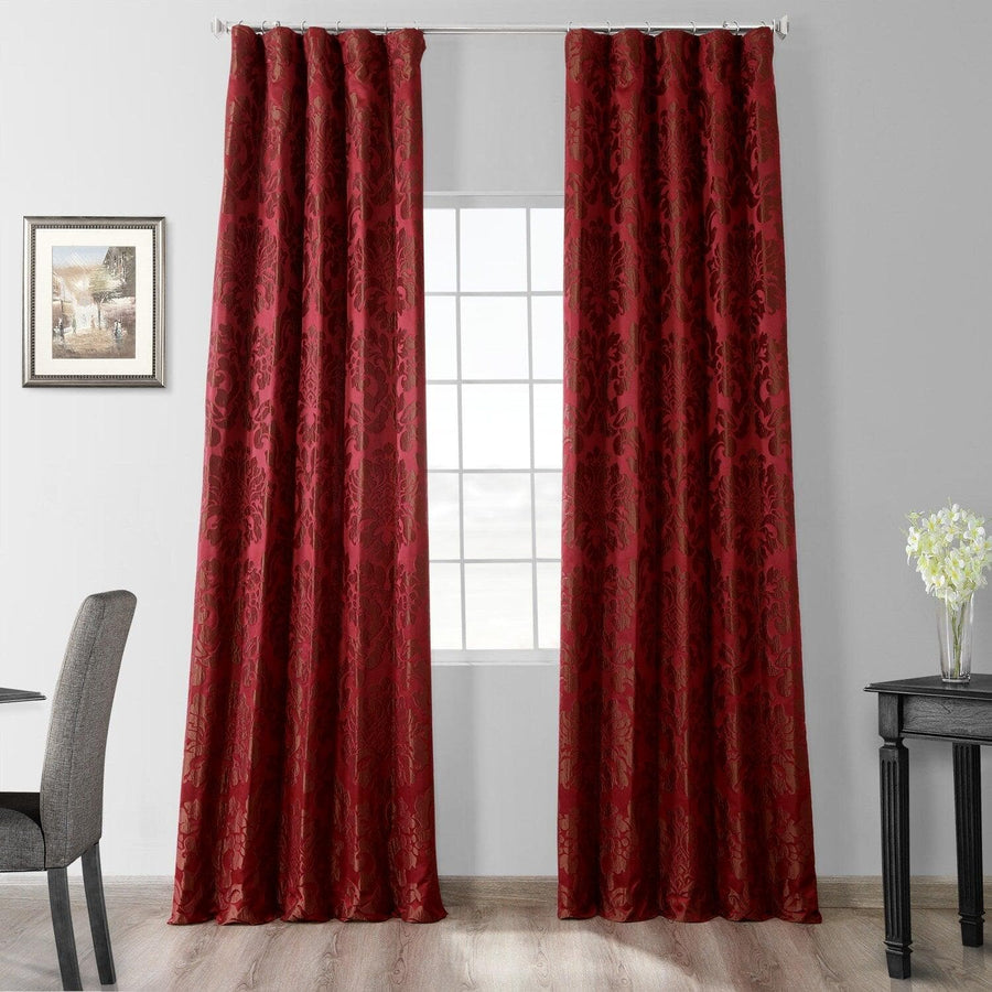 Astoria Red & Bronze Faux Silk Jacquard Curtain