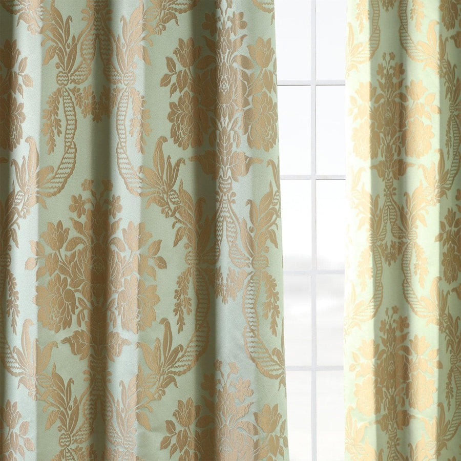 Magdelena Jade & Gold Faux Silk Jacquard Curtain