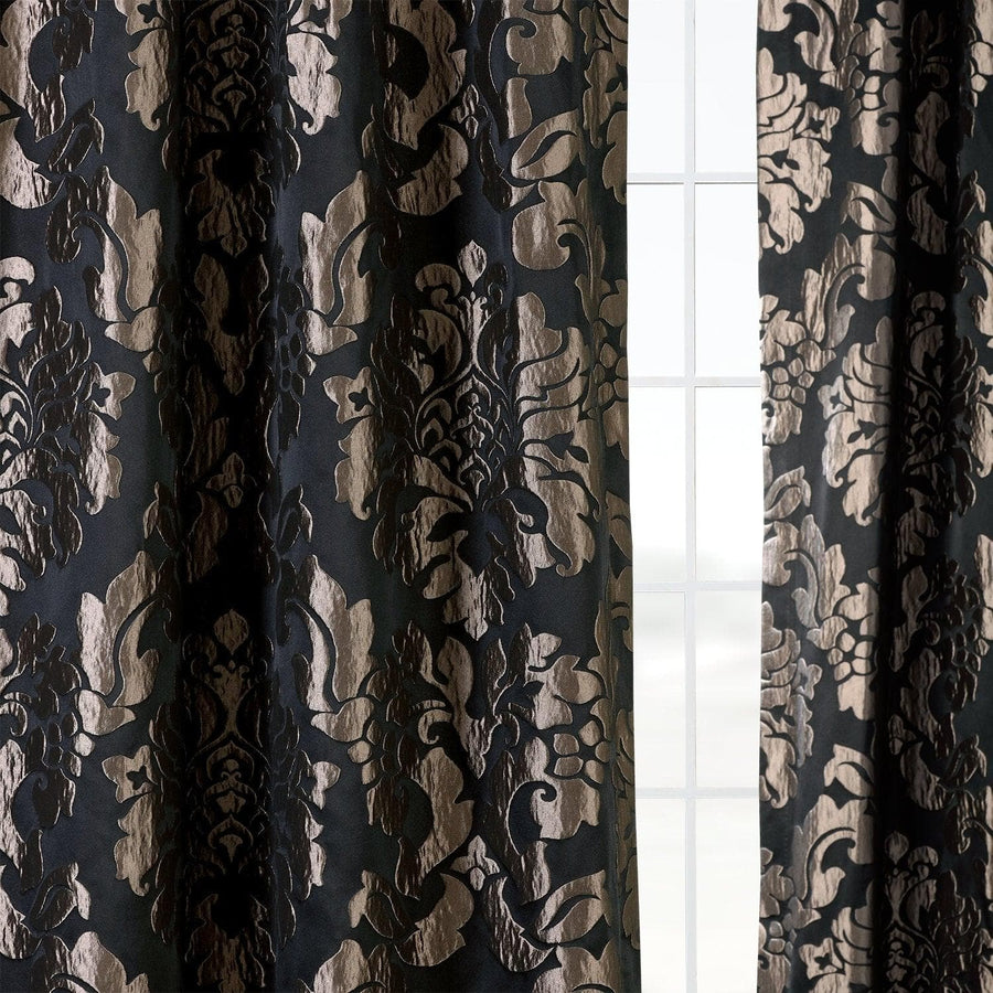 Astoria Black & Pewter Faux Silk Jacquard Curtain - HalfPriceDrapes.com