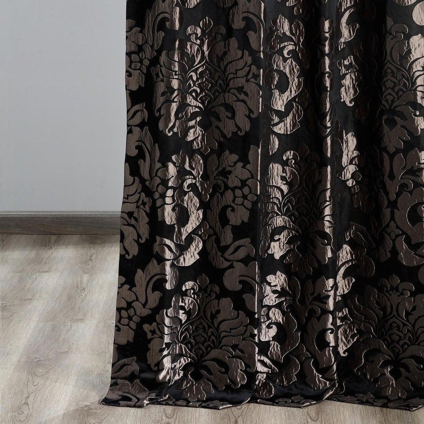 Astoria Black & Pewter Faux Silk Jacquard Curtain