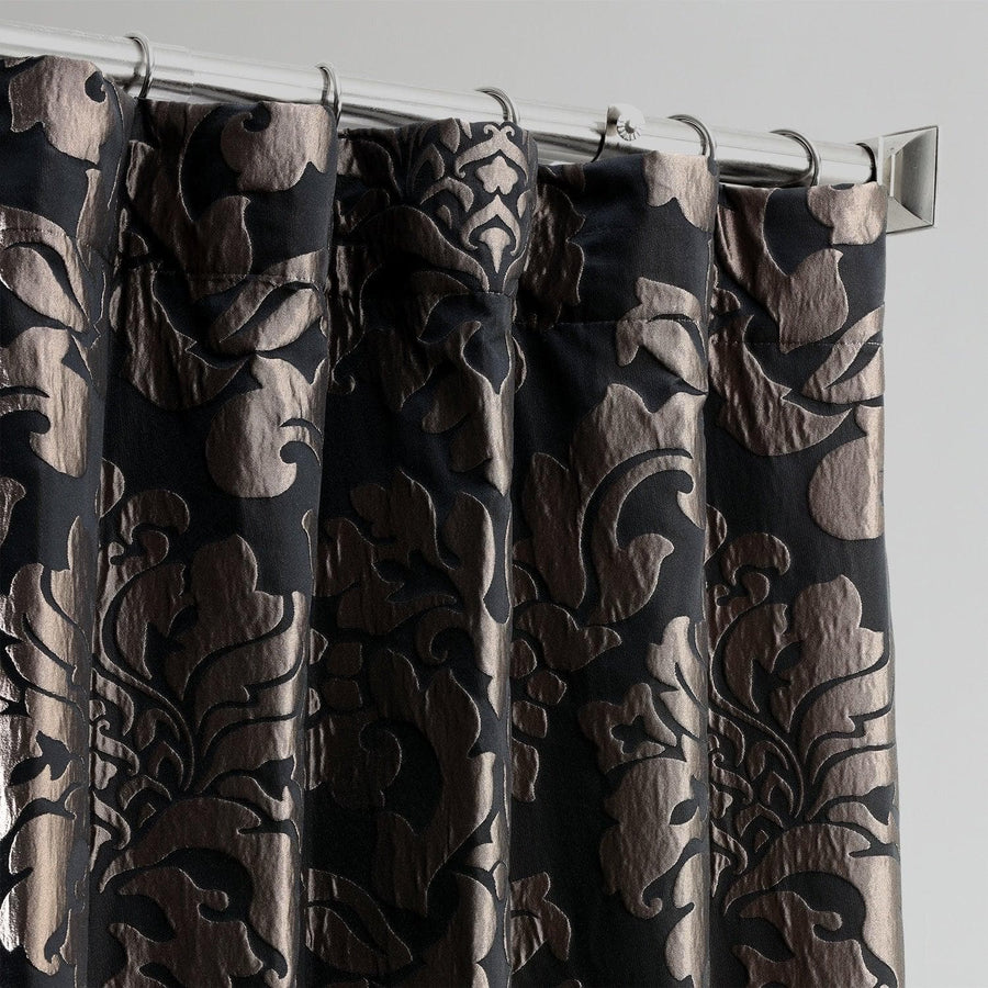 Astoria Black & Pewter Faux Silk Jacquard Curtain