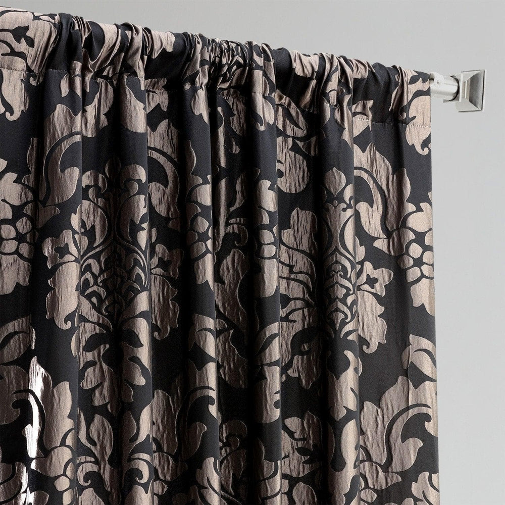 Astoria Black & Pewter Faux Silk Jacquard Curtain