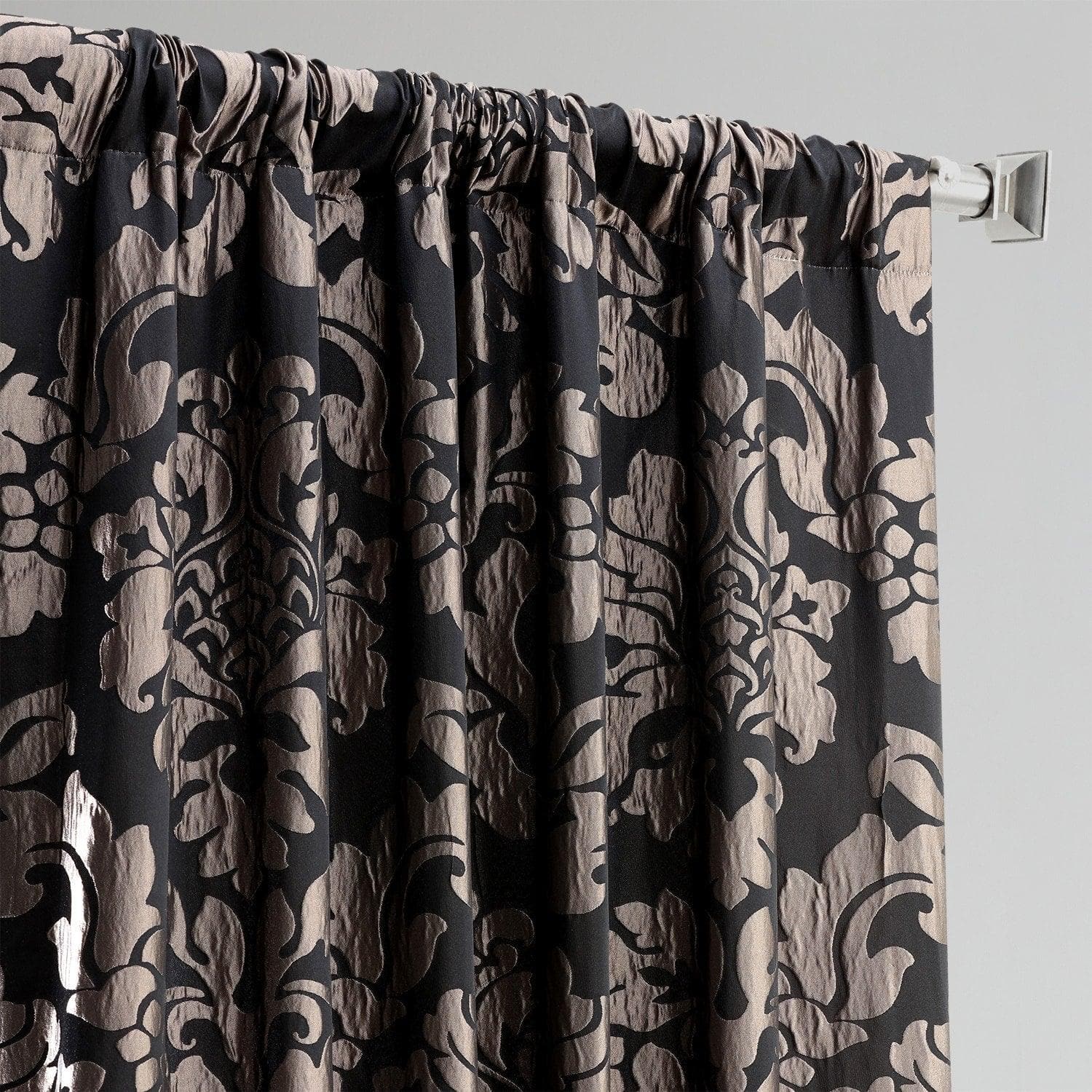 Astoria Black & Pewter Faux Silk Jacquard Curtain