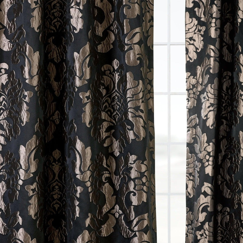Astoria Black & Pewter Faux Silk Jacquard Curtain