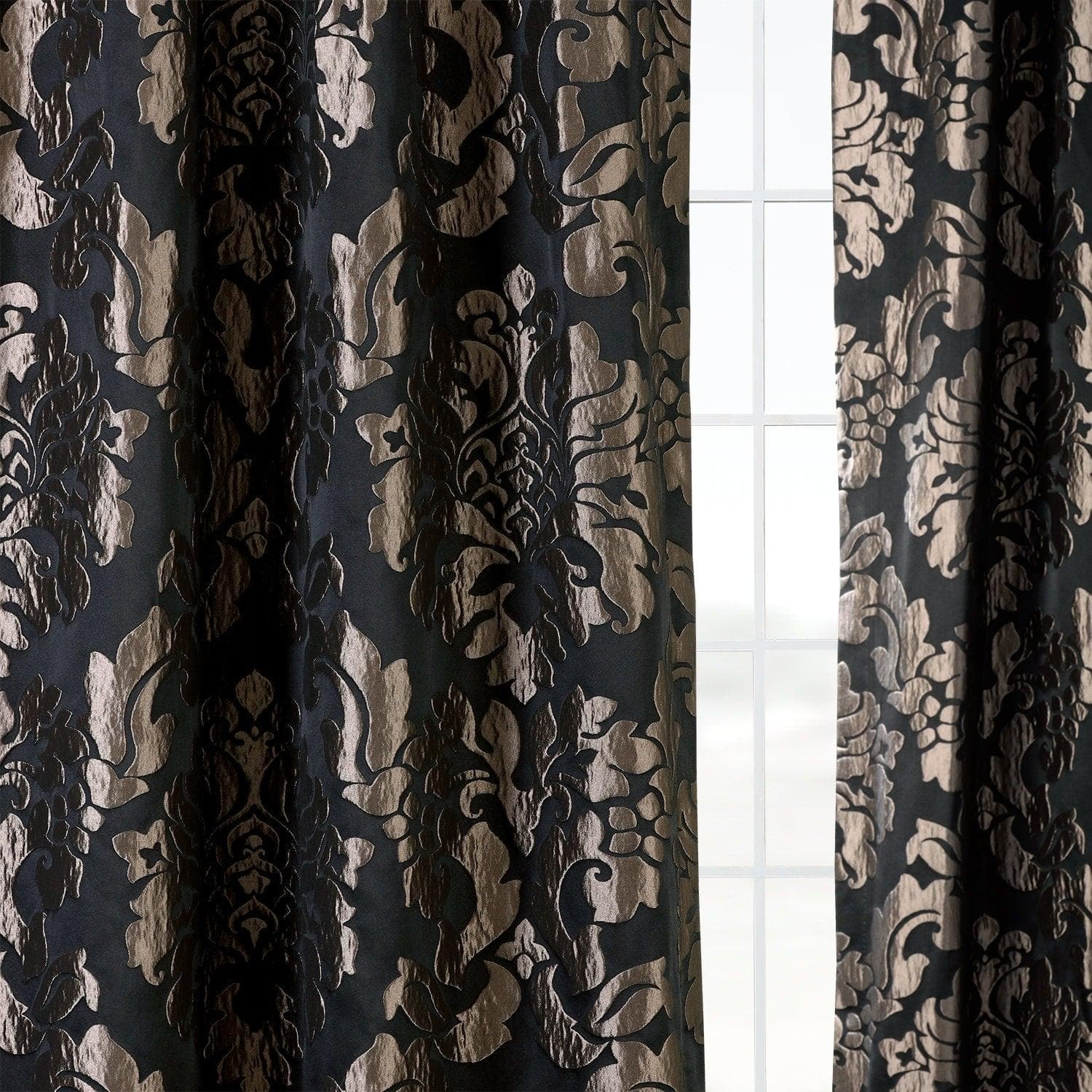 Astoria Black & Pewter Faux Silk Jacquard Curtain