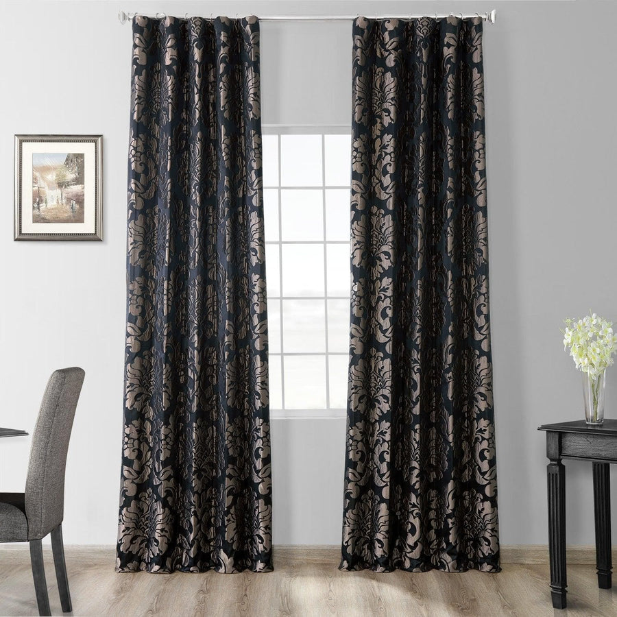 Astoria Black & Pewter Faux Silk Jacquard Curtain