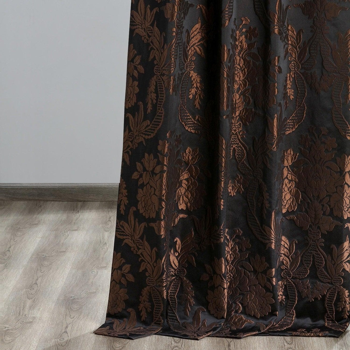 Magdelena Black & Copper Faux Silk Jacquard Curtain