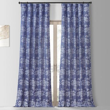 Sequoia Cobalt Blue Floral Faux Silk Jacquard Room Darkening Curtain