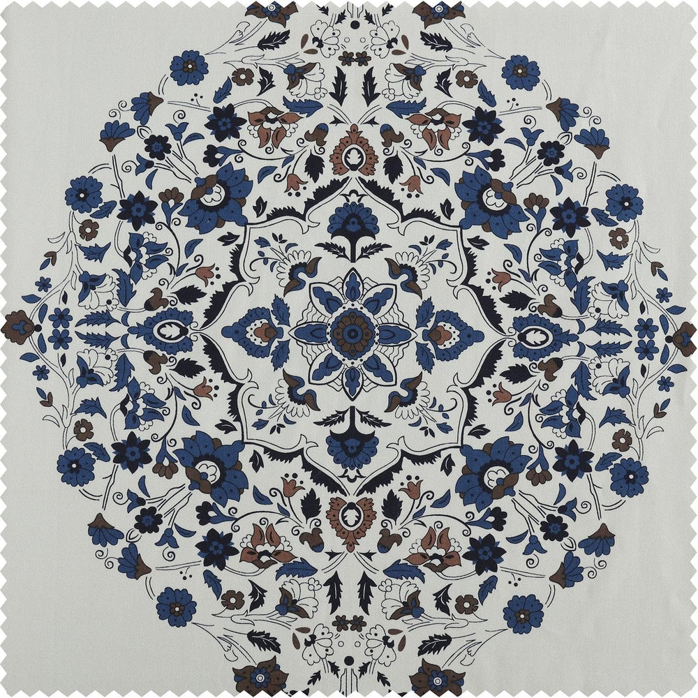 Kerala Blue Printed Cotton Custom Curtain - HalfPriceDrapes.com